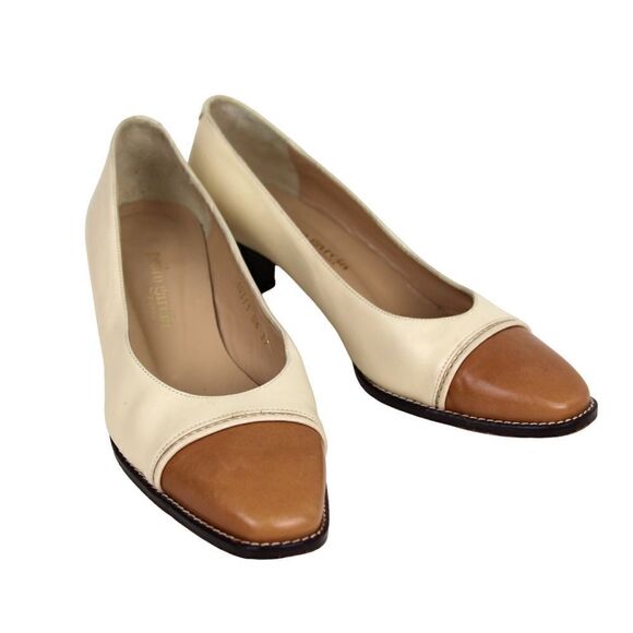 Pedro Garcia Spain BEIGE BROWN GENUINE LEATHER MID HEEL CLASSIC SHOES Sz 7/37 - Picture 6 of 10